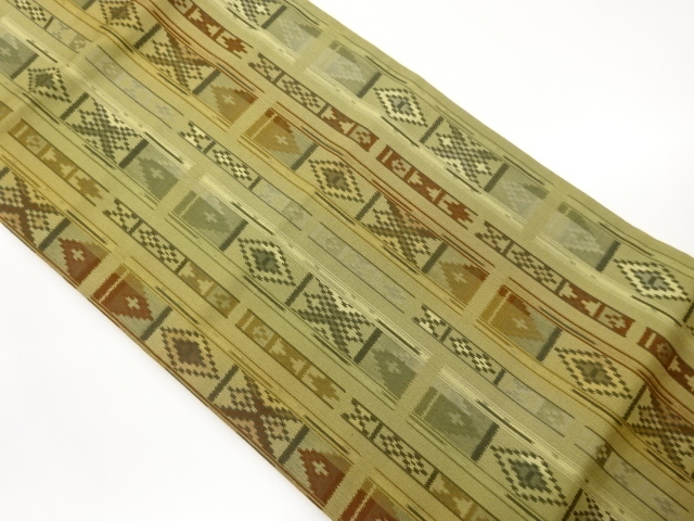 JAPANESE KIMONO / NAGOYA OBI / WOVEN RHOMBUS & GEOMETRIC PATTERN 